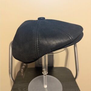 Sakkas Black Faux Leather Newsboy Cap Hat – Size XL – NWT Unisex Adult